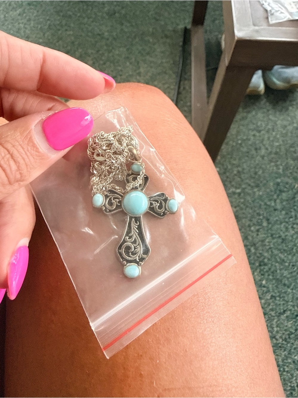 Turquoise Accent Silver Cross Pendant Necklace